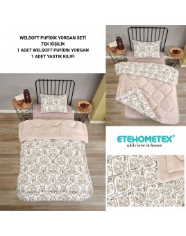 ETE HOMETEX TEK KİŞİLİK LÜX WELSOFT YORGAN SETİ AKSU BEJ 155X215CM 8696474231931